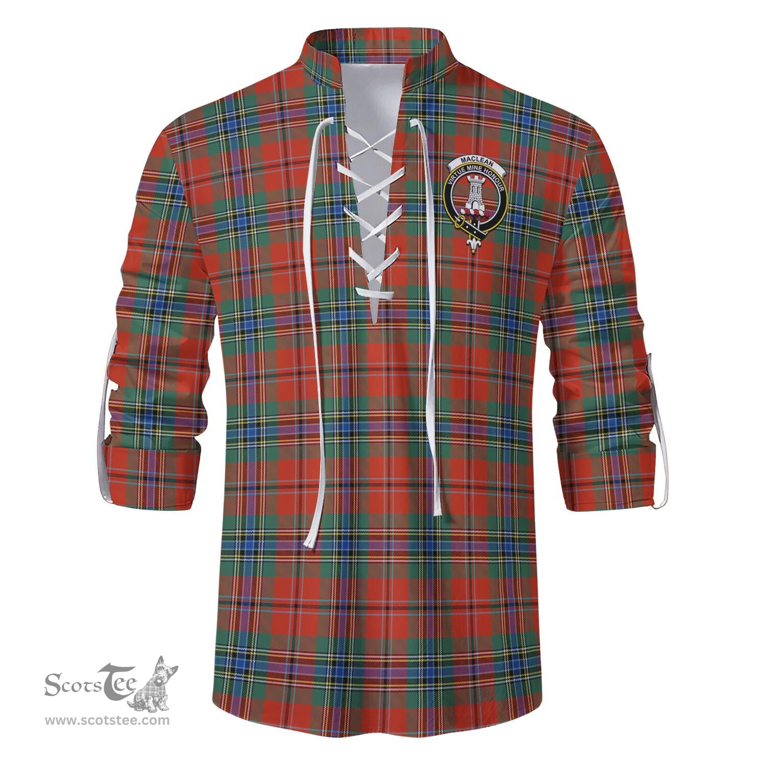 ScotsTee Shop Scottish MacLean of Duart Ancient Clan Crest Tartan Mens Scottish Jacobite Ghillie Casual Shirt