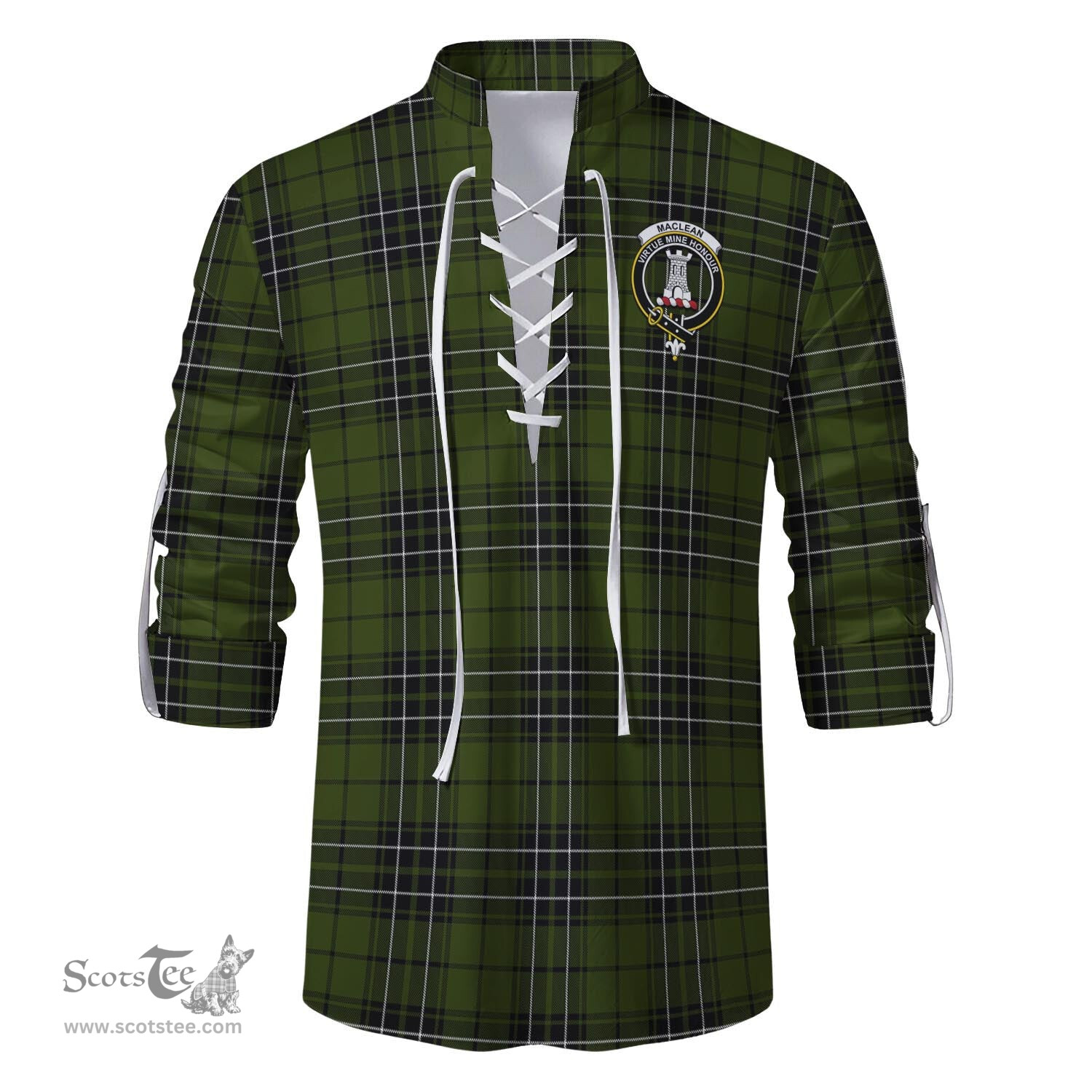 ScotsTee Shop Scottish MacLean Hunting Clan Crest Tartan Mens Scottish Jacobite Ghillie Casual Shirt