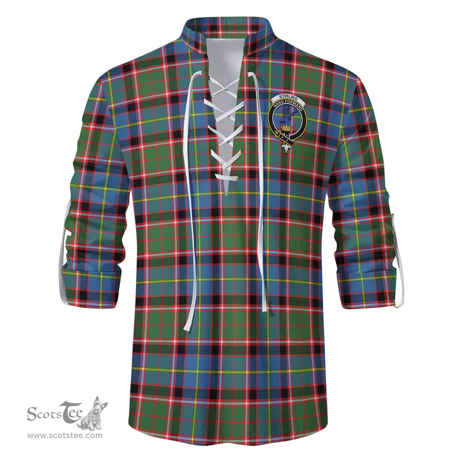 ScotsTee Shop Scottish Stirling Bannockburn Clan Crest Tartan Mens Scottish Jacobite Ghillie Casual Shirt