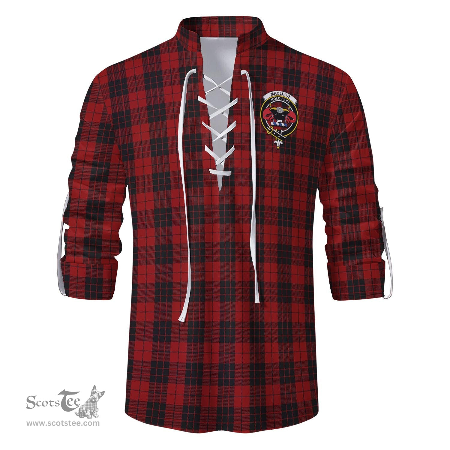 ScotsTee Shop Scottish MacLeod of Raasay Highland Clan Crest Tartan Mens Scottish Jacobite Ghillie Casual Shirt