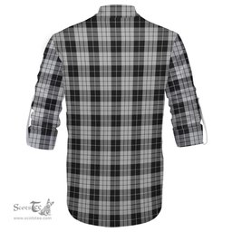 ScotsTee Shop Scottish MacLeod Black and White Clan Tartan Mens Scottish Jacobite Ghillie Casual Shirt