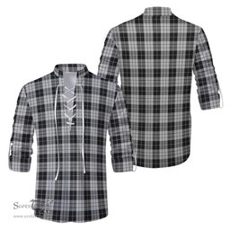 ScotsTee Shop Scottish MacLeod Black and White Clan Tartan Mens Scottish Jacobite Ghillie Casual Shirt