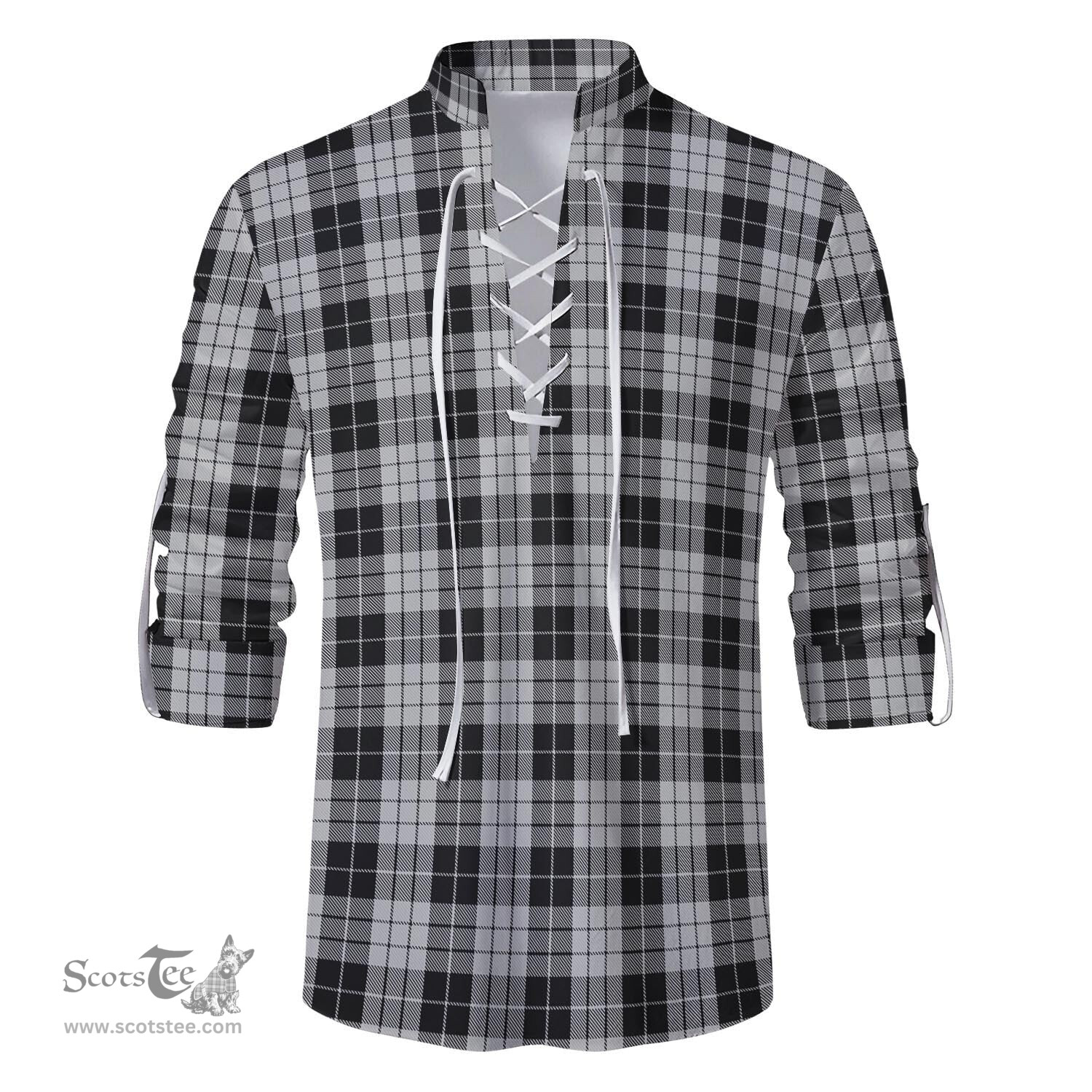 ScotsTee Shop Scottish MacLeod Black and White Clan Tartan Mens Scottish Jacobite Ghillie Casual Shirt