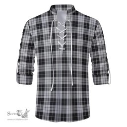 ScotsTee Shop Scottish MacLeod Black and White Clan Tartan Mens Scottish Jacobite Ghillie Casual Shirt