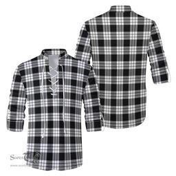 ScotsTee Shop Scottish MacFarlane Black White Clan Tartan Mens Scottish Jacobite Ghillie Casual Shirt