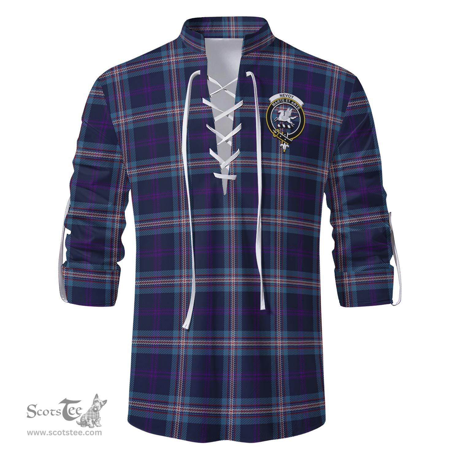 ScotsTee Shop Scottish Nevoy Clan Crest Tartan Mens Scottish Jacobite Ghillie Casual Shirt