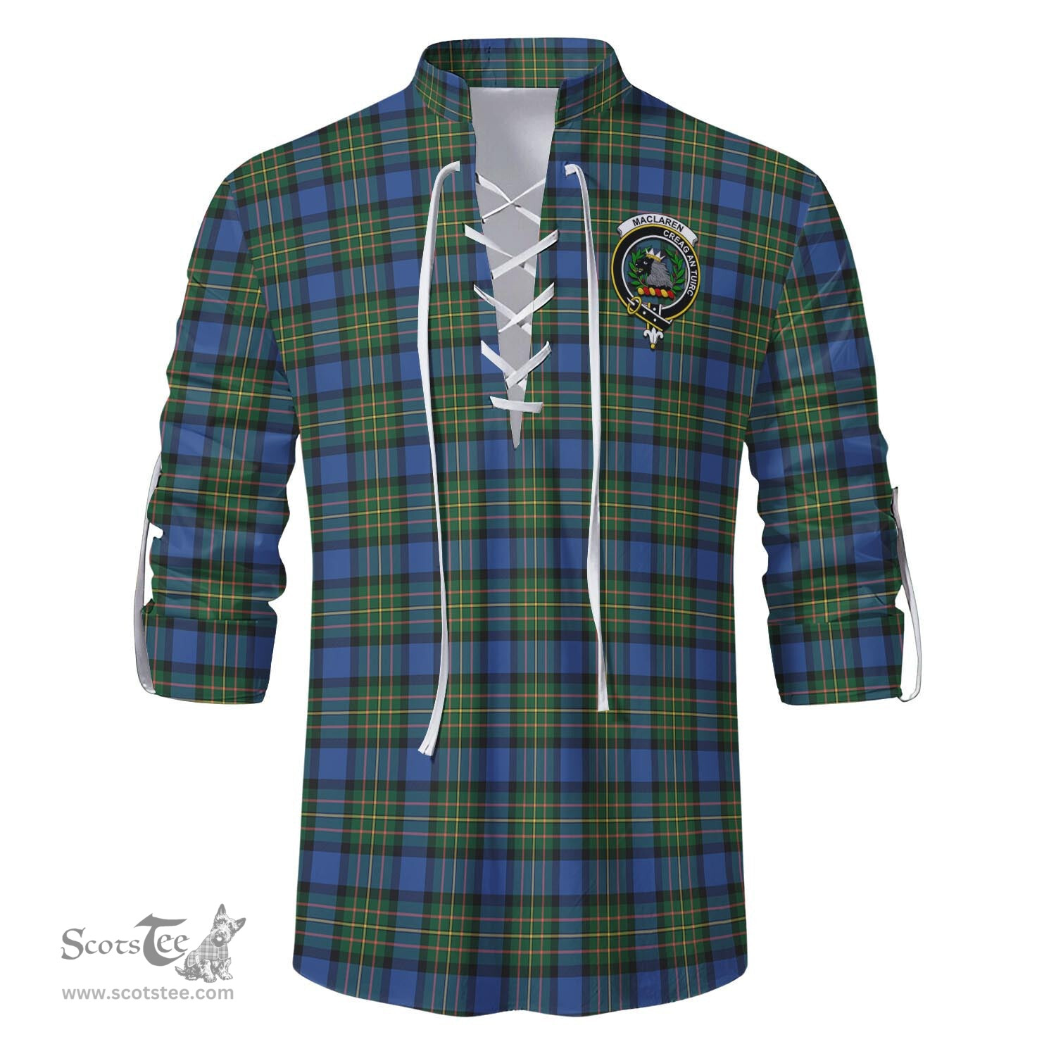 ScotsTee Shop Scottish MacLaren Ancient Clan Crest Tartan Mens Scottish Jacobite Ghillie Casual Shirt