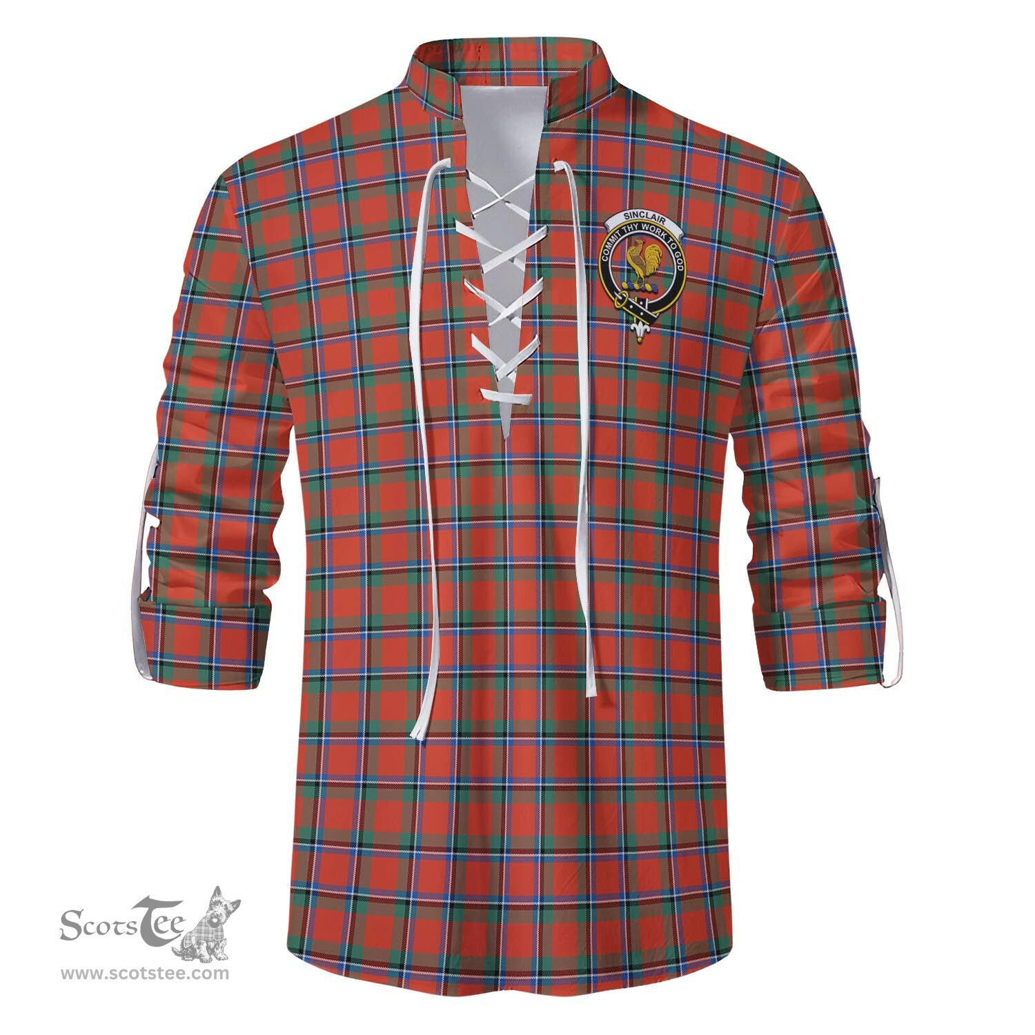 ScotsTee Shop Scottish Sinclair Ancient Clan Crest Tartan Mens Scottish Jacobite Ghillie Casual Shirt