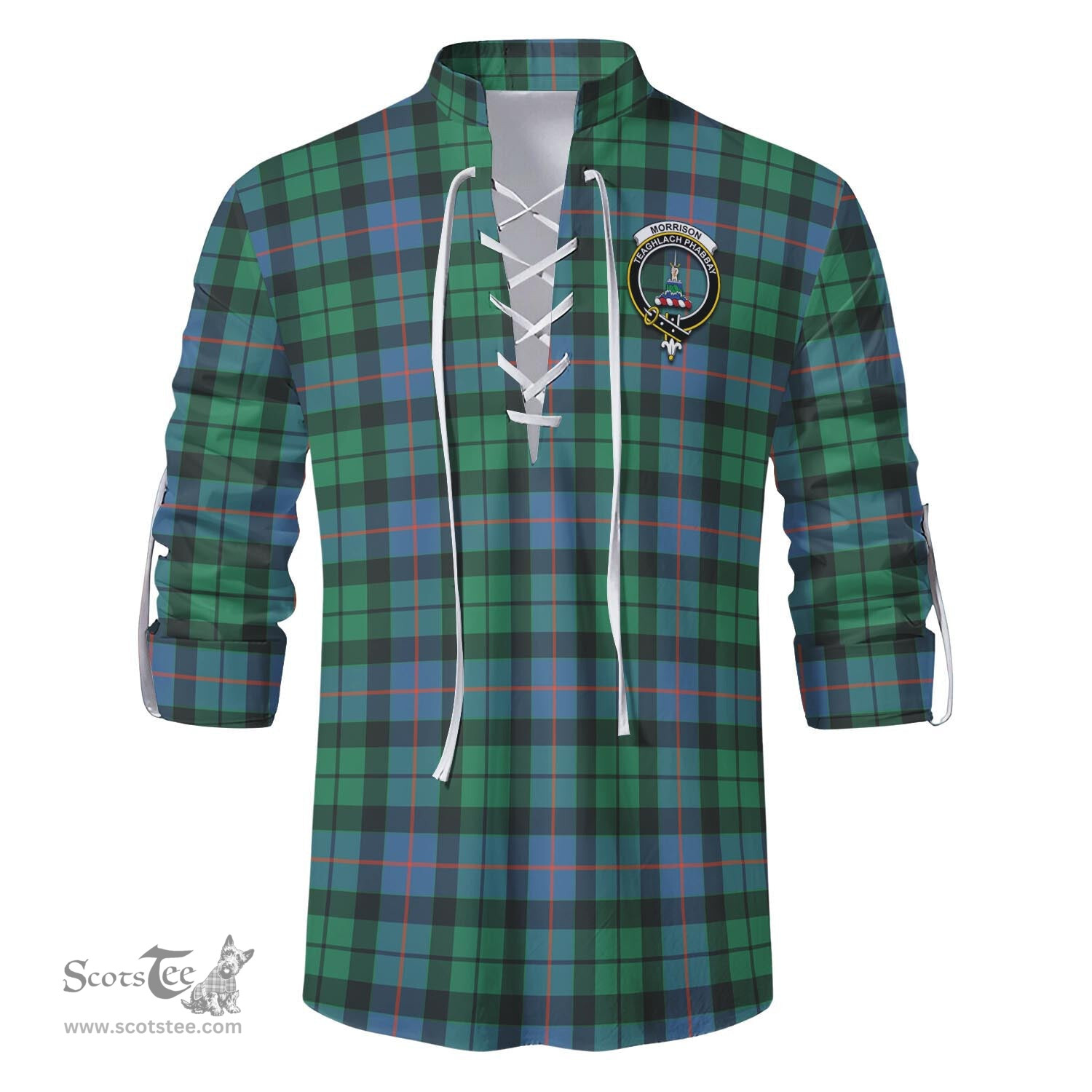 ScotsTee Shop Scottish Morrison Ancient Clan Crest Tartan Mens Scottish Jacobite Ghillie Casual Shirt
