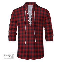 ScotsTee Shop Scottish MacLeod Black and Red Clan Tartan Mens Scottish Jacobite Ghillie Casual Shirt