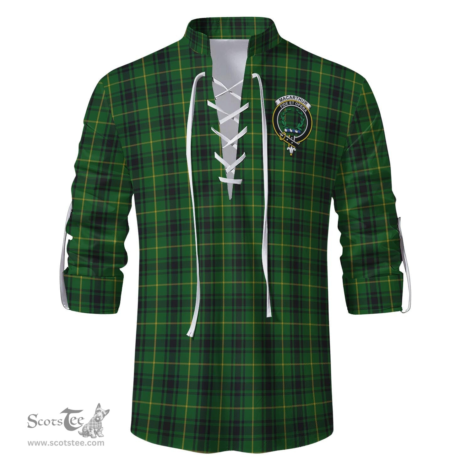 ScotsTee Shop Scottish MacArthur Clan Crest Tartan Mens Scottish Jacobite Ghillie Casual Shirt