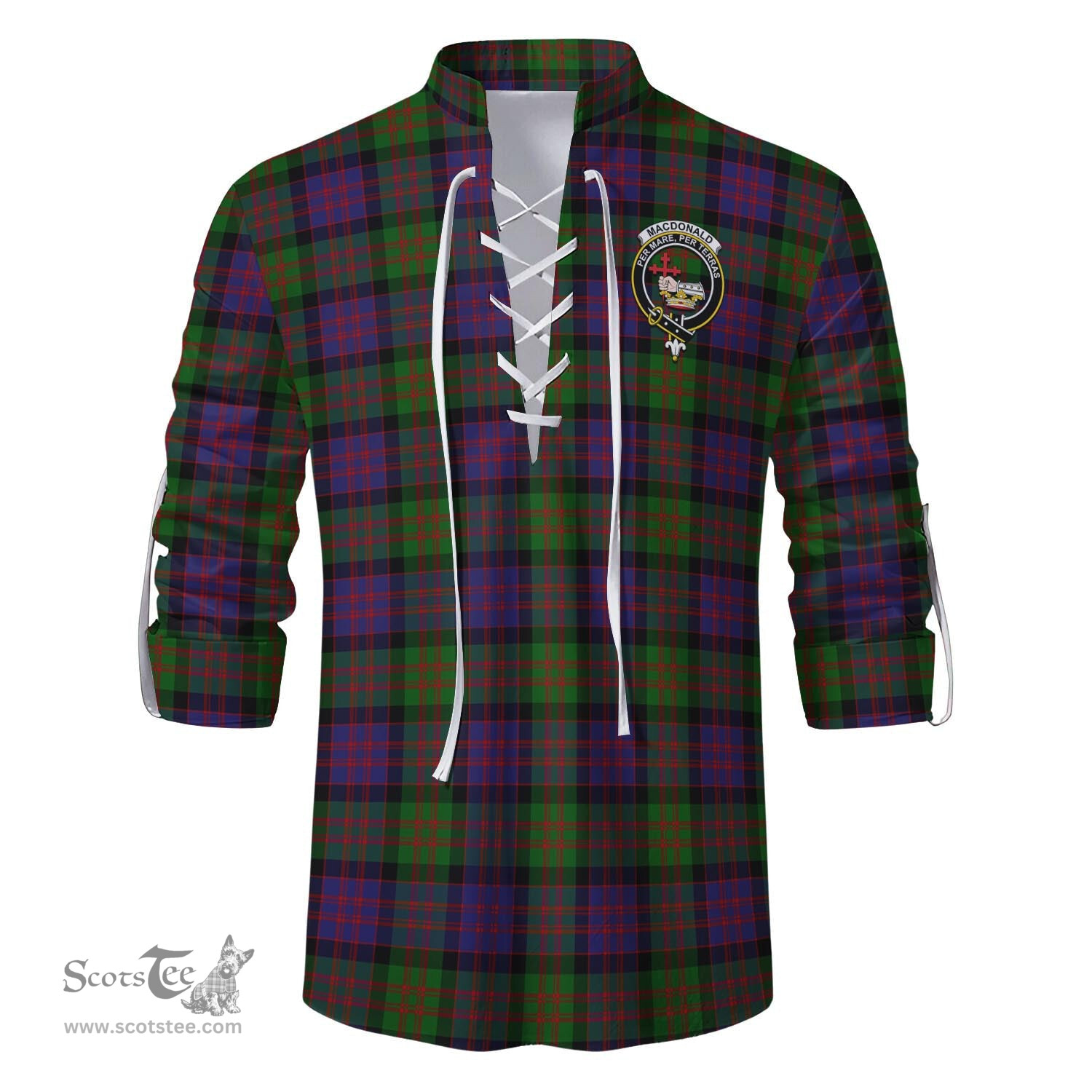 ScotsTee Shop Scottish MacDonald Clan Crest Tartan Mens Scottish Jacobite Ghillie Casual Shirt