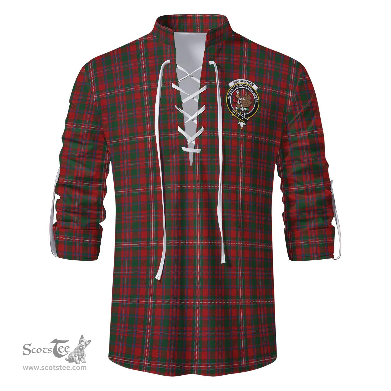 ScotsTee Shop Scottish MacKinnon Clan Crest Tartan Mens Scottish Jacobite Ghillie Casual Shirt