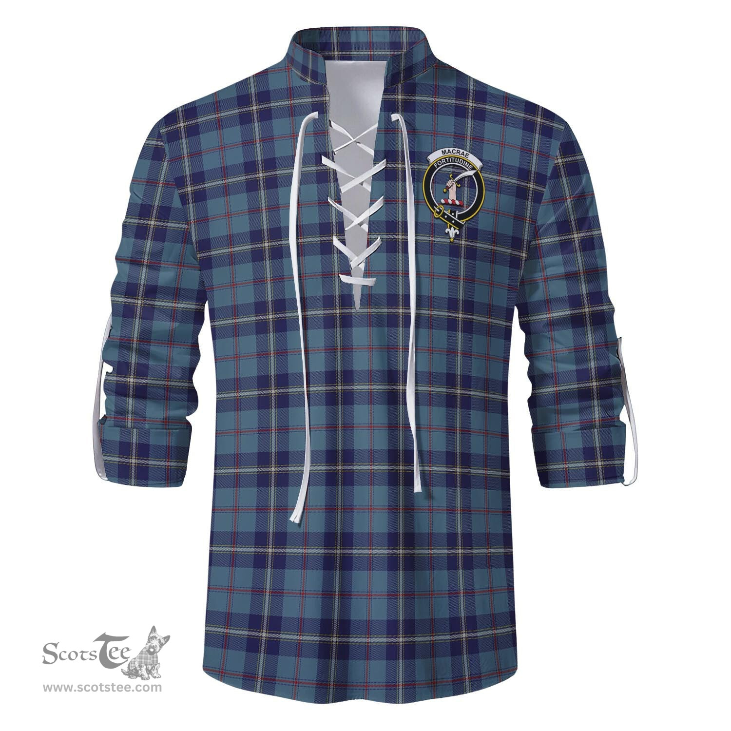 ScotsTee Shop Scottish MacRaes of America Clan Crest Tartan Mens Scottish Jacobite Ghillie Casual Shirt