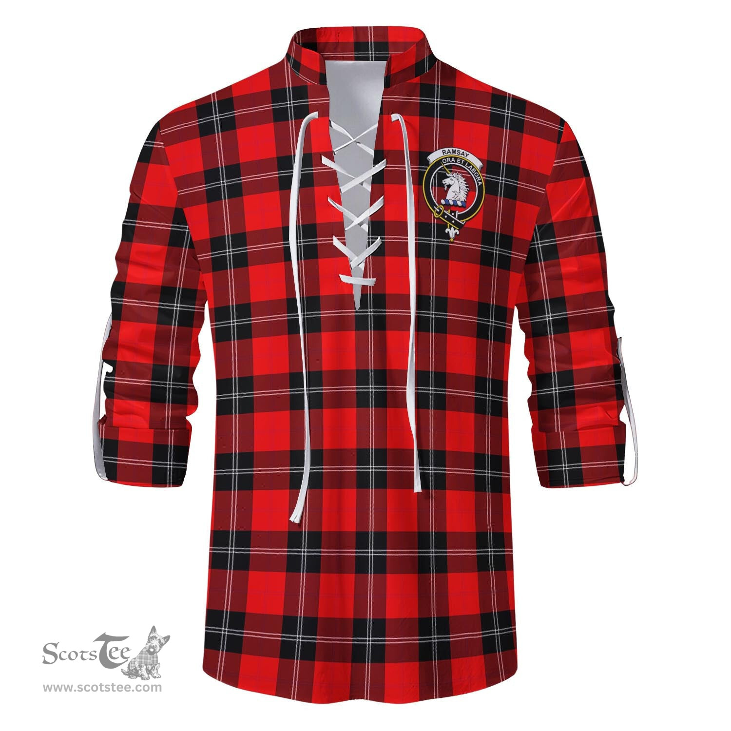 ScotsTee Shop Scottish Ramsay Modern Clan Crest Tartan Mens Scottish Jacobite Ghillie Casual Shirt