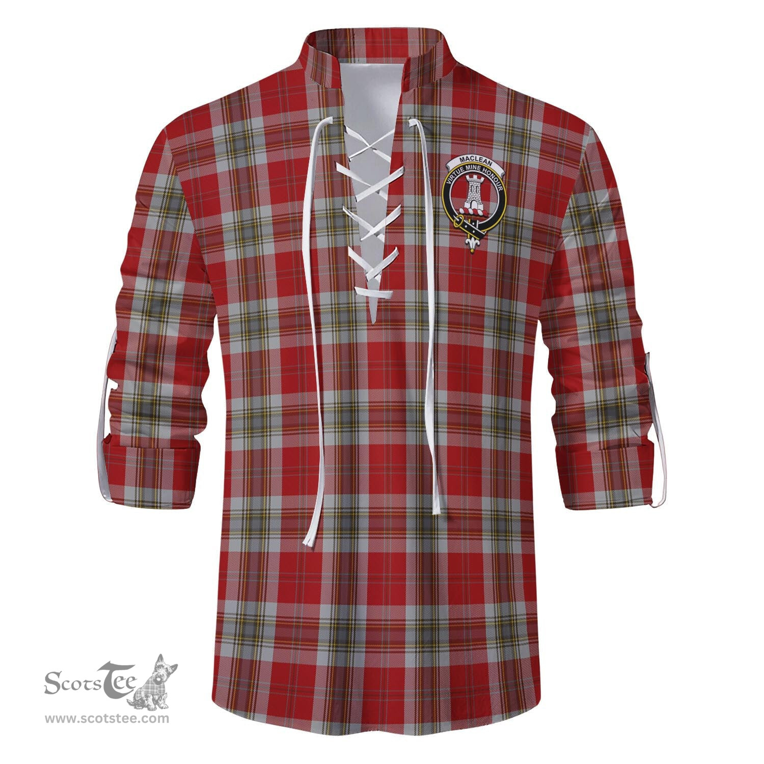 ScotsTee Shop Scottish MacLean of Duart Dress Red Clan Crest Tartan Mens Scottish Jacobite Ghillie Casual Shirt