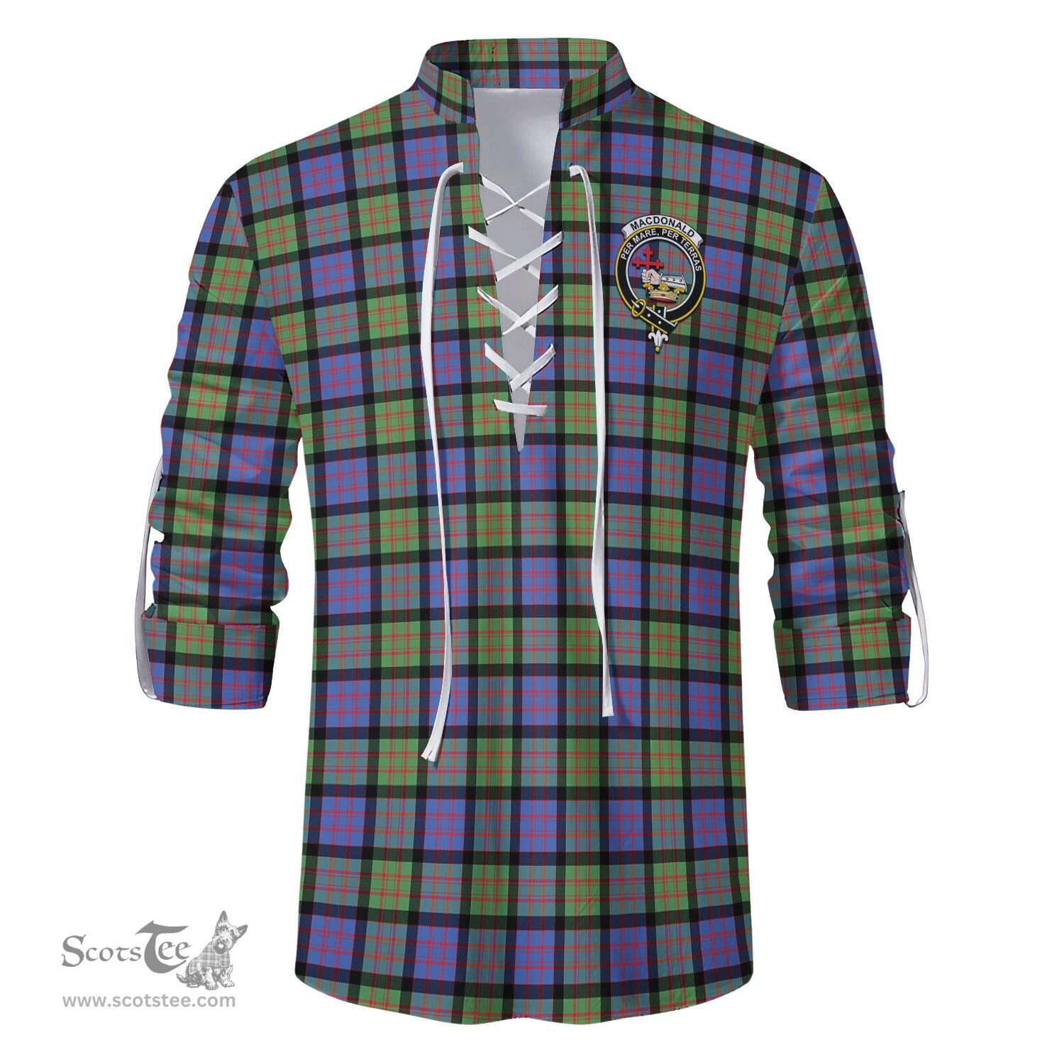 ScotsTee Shop Scottish MacDonald Ancient Clan Crest Tartan Mens Scottish Jacobite Ghillie Casual Shirt