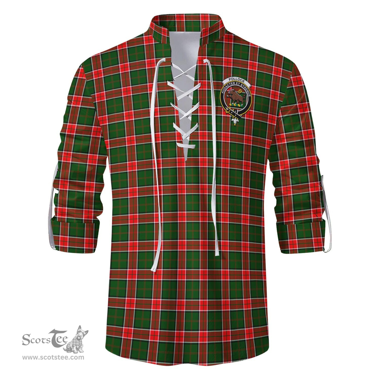 ScotsTee Shop Scottish Pollock Modern Clan Crest Tartan Mens Scottish Jacobite Ghillie Casual Shirt