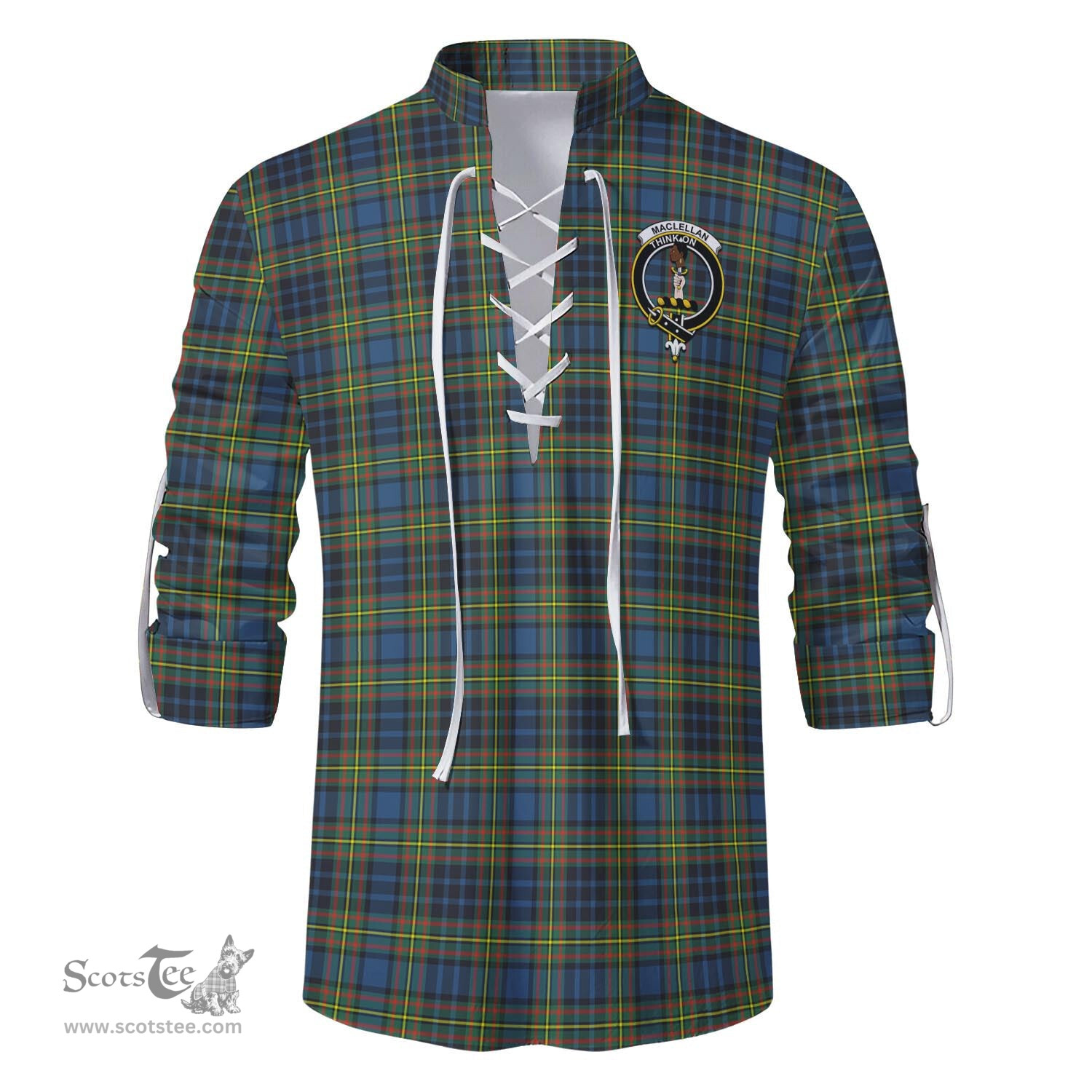 ScotsTee Shop Scottish MacLellan Ancient Clan Crest Tartan Mens Scottish Jacobite Ghillie Casual Shirt