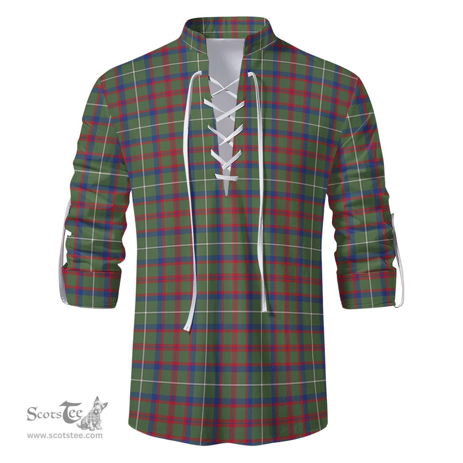 ScotsTee Shop Scottish Shaw Green Modern Clan Tartan Mens Scottish Jacobite Ghillie Casual Shirt