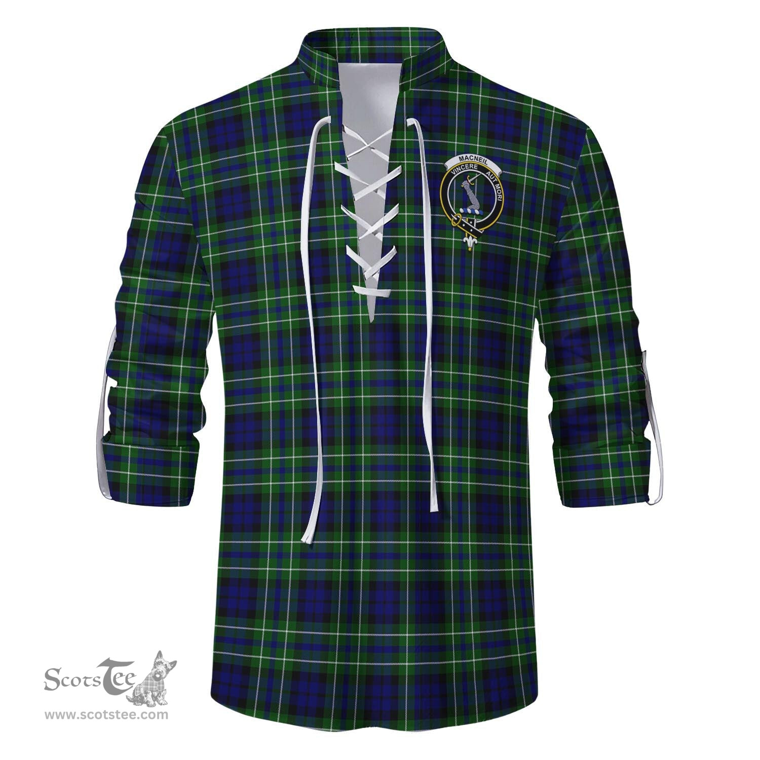 ScotsTee Shop Scottish MacNeil of Colonsay Modern Clan Crest Tartan Mens Scottish Jacobite Ghillie Casual Shirt