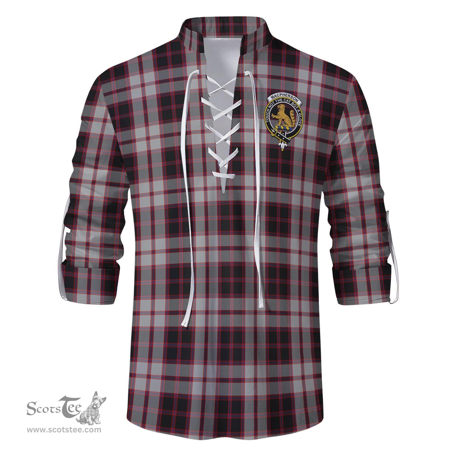 ScotsTee Shop Scottish MacPherson Clan Crest Tartan Mens Scottish Jacobite Ghillie Casual Shirt