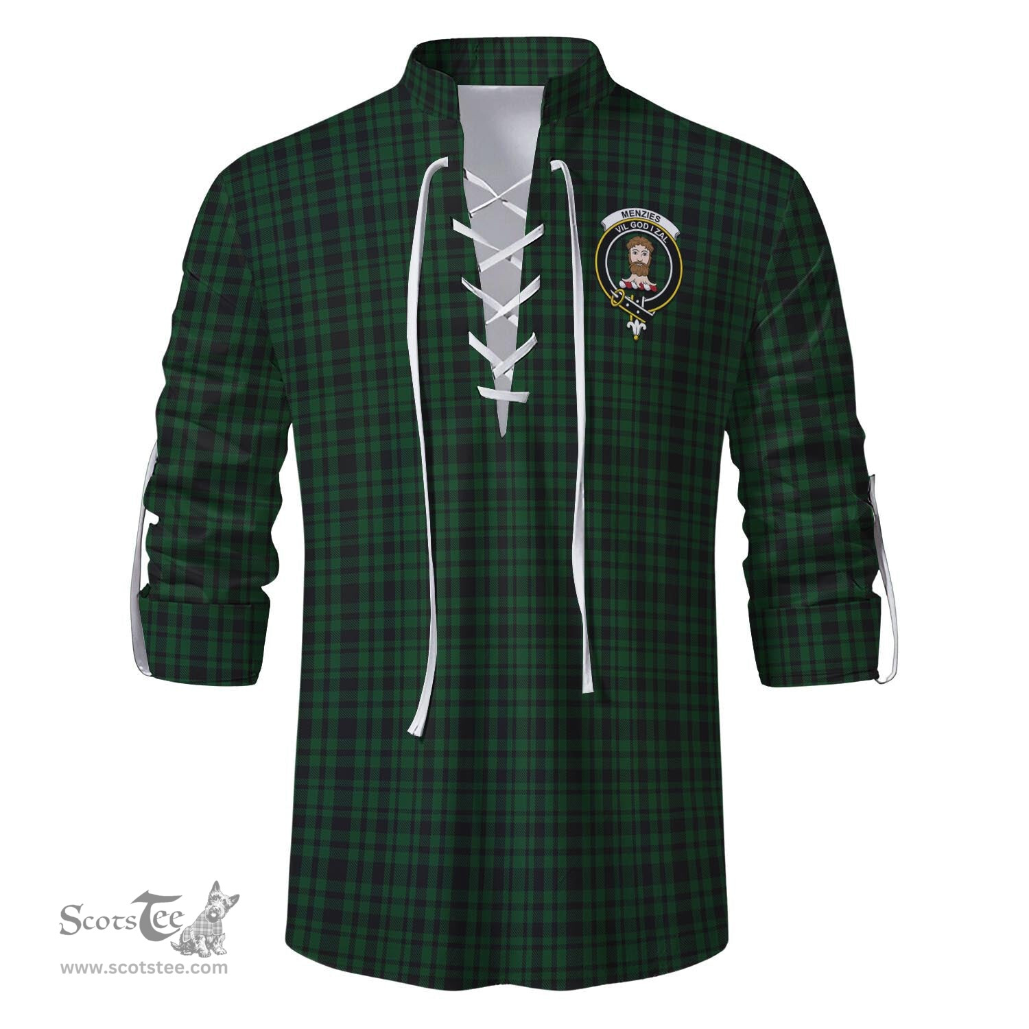 ScotsTee Shop Scottish Menzies Green Clan Crest Tartan Mens Scottish Jacobite Ghillie Casual Shirt