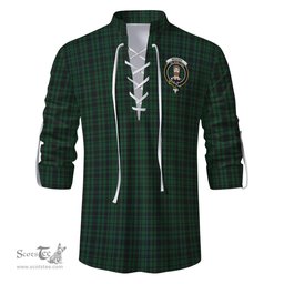 ScotsTee Shop Scottish Menzies Green Clan Crest Tartan Mens Scottish Jacobite Ghillie Casual Shirt
