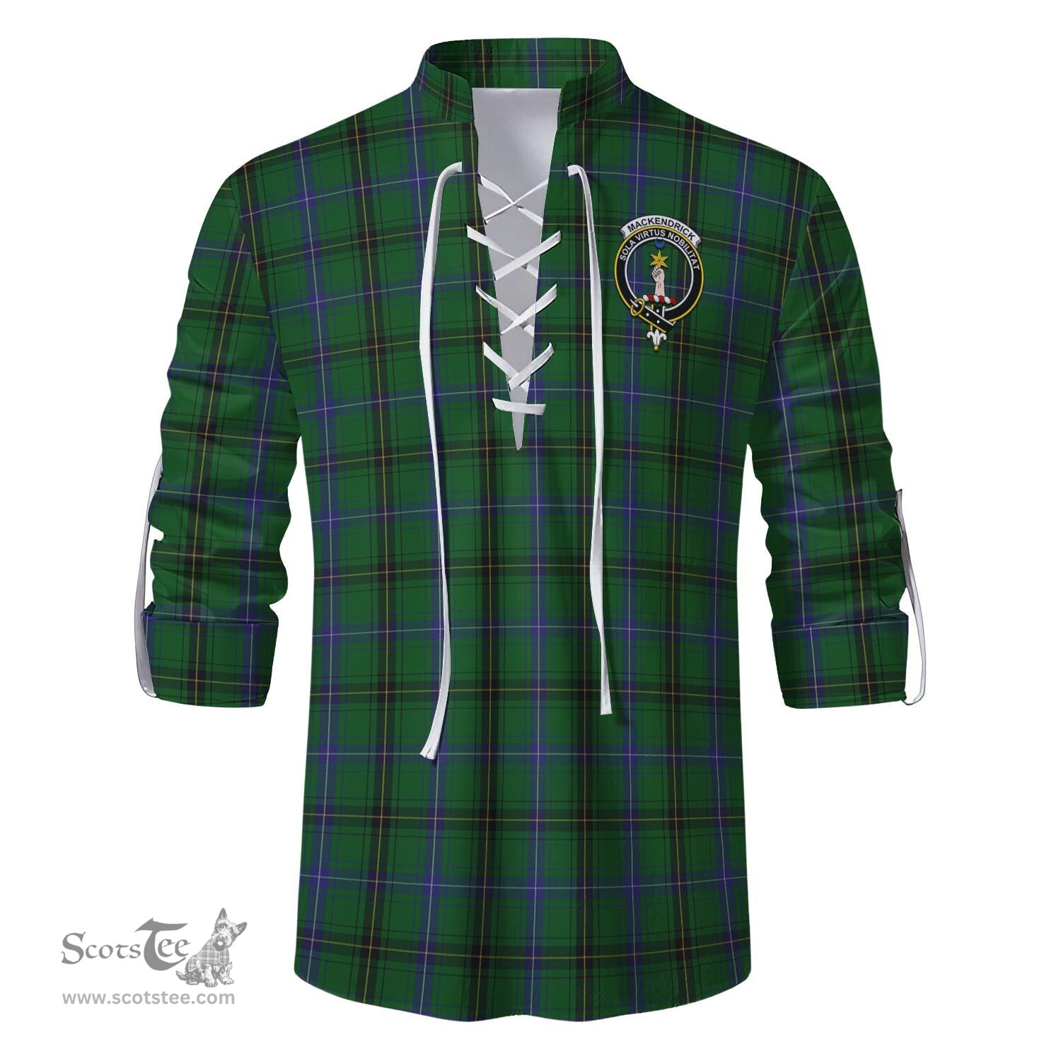 ScotsTee Shop Scottish MacKendrick Clan Crest Tartan Mens Scottish Jacobite Ghillie Casual Shirt