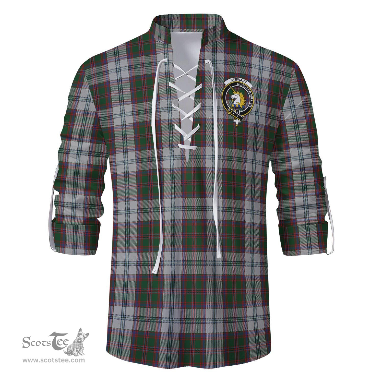 ScotsTee Shop Scottish Stewart of Appin Dress Clan Crest Tartan Mens Scottish Jacobite Ghillie Casual Shirt