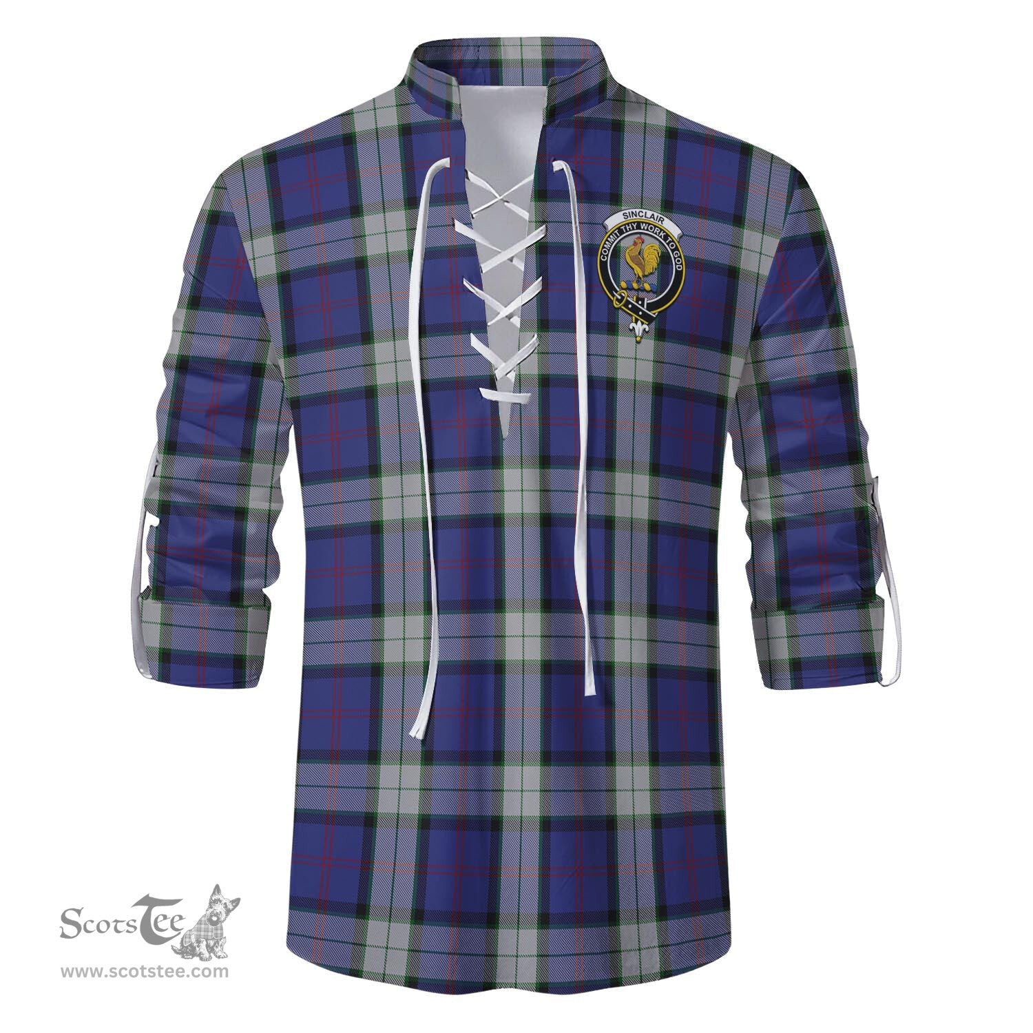 ScotsTee Shop Scottish Sinclair Dress Clan Crest Tartan Mens Scottish Jacobite Ghillie Casual Shirt