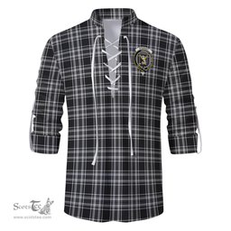 ScotsTee Shop Scottish Stewart Black and White Clan Crest Tartan Mens Scottish Jacobite Ghillie Casual Shirt