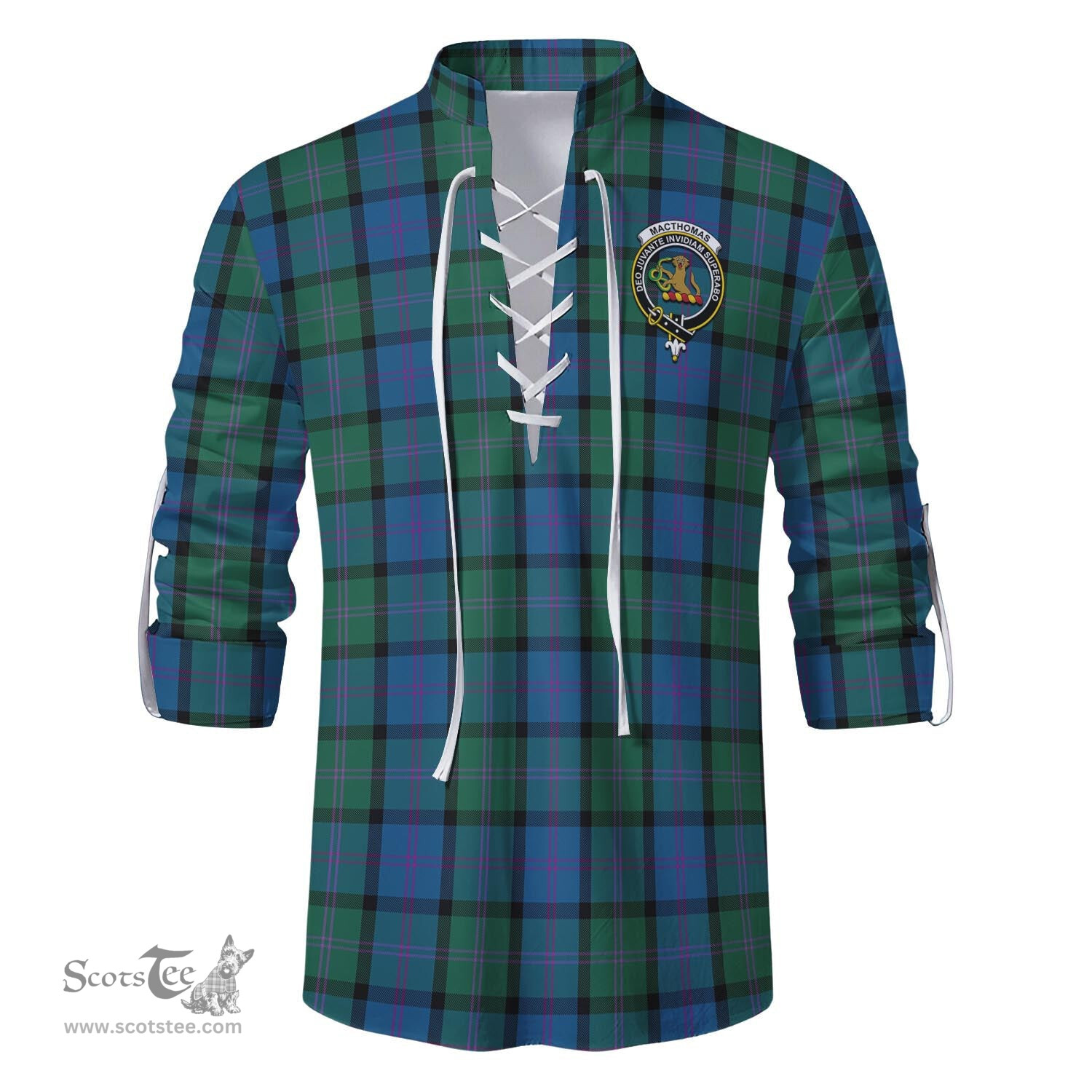 ScotsTee Shop Scottish MacThomas Clan Crest Tartan Mens Scottish Jacobite Ghillie Casual Shirt