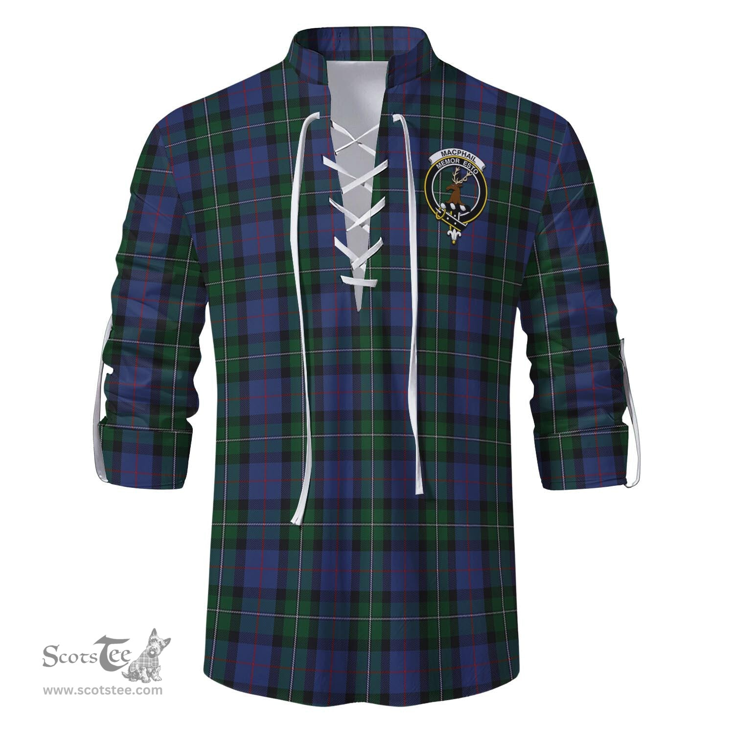 ScotsTee Shop Scottish MacPhail Hunting Clan Crest Tartan Mens Scottish Jacobite Ghillie Casual Shirt