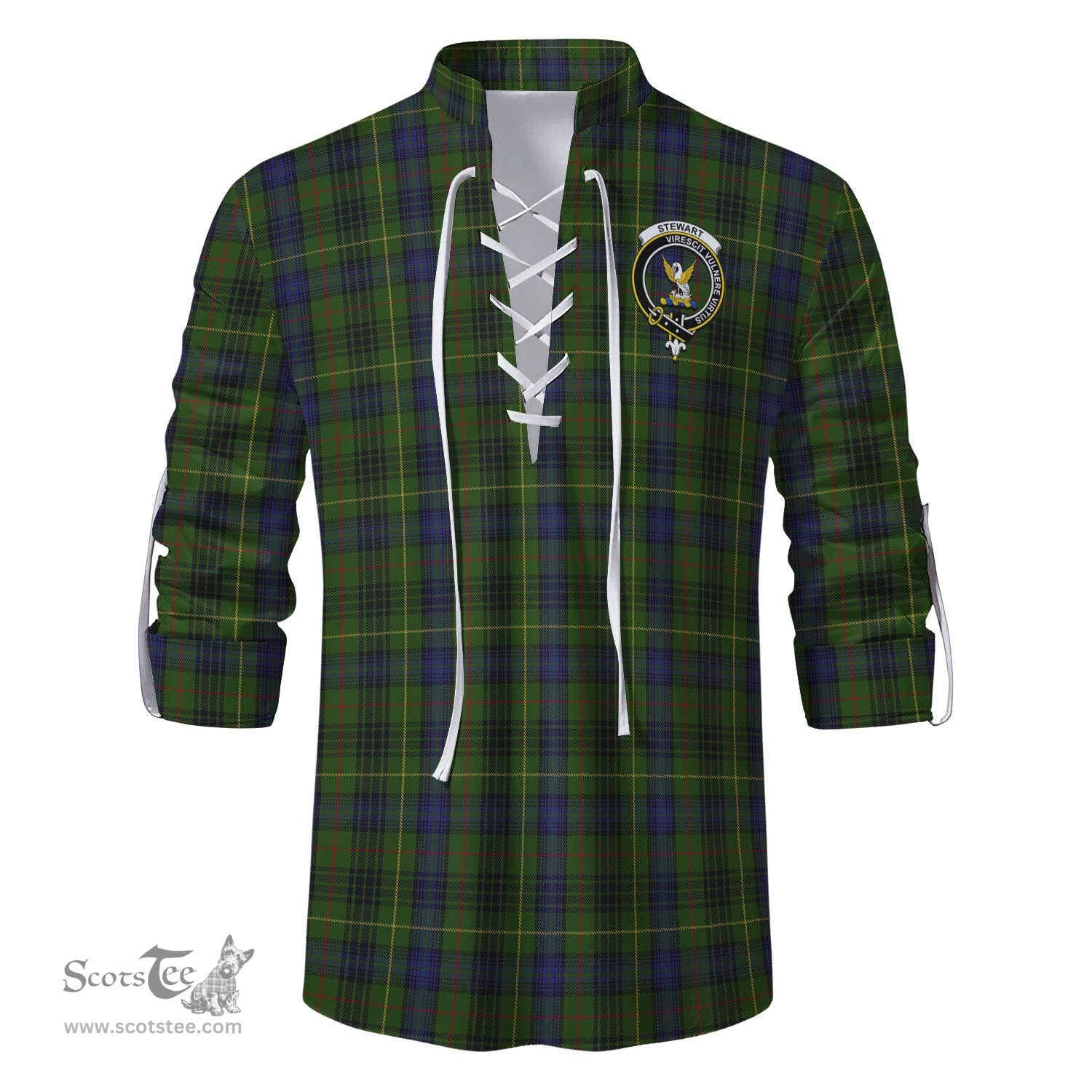 ScotsTee Shop Scottish Stewart Hunting Clan Crest Tartan Mens Scottish Jacobite Ghillie Casual Shirt