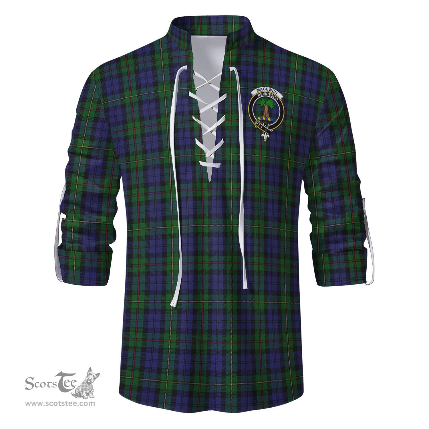 ScotsTee Shop Scottish MacEwen Clan Crest Tartan Mens Scottish Jacobite Ghillie Casual Shirt
