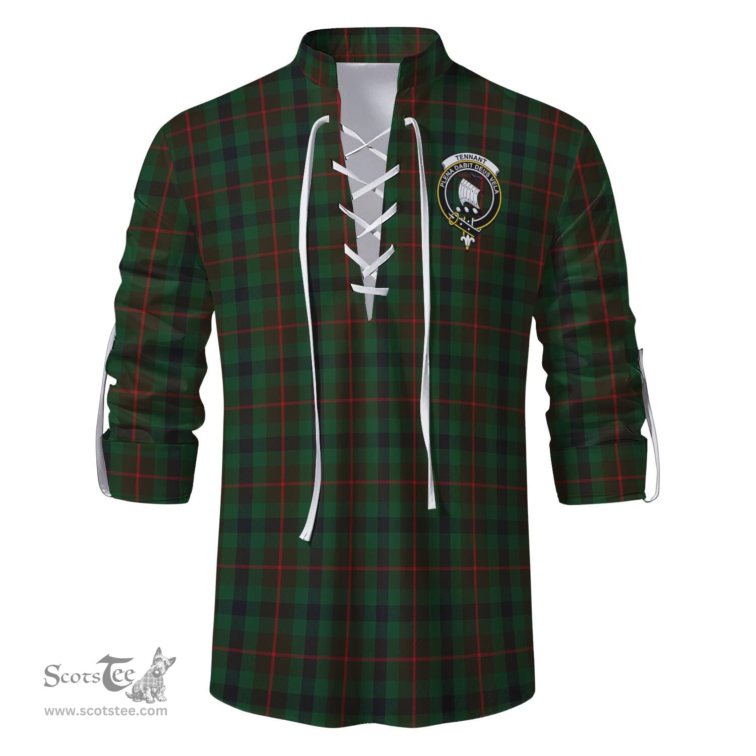 ScotsTee Shop Scottish Tennant Clan Crest Tartan Mens Scottish Jacobite Ghillie Casual Shirt