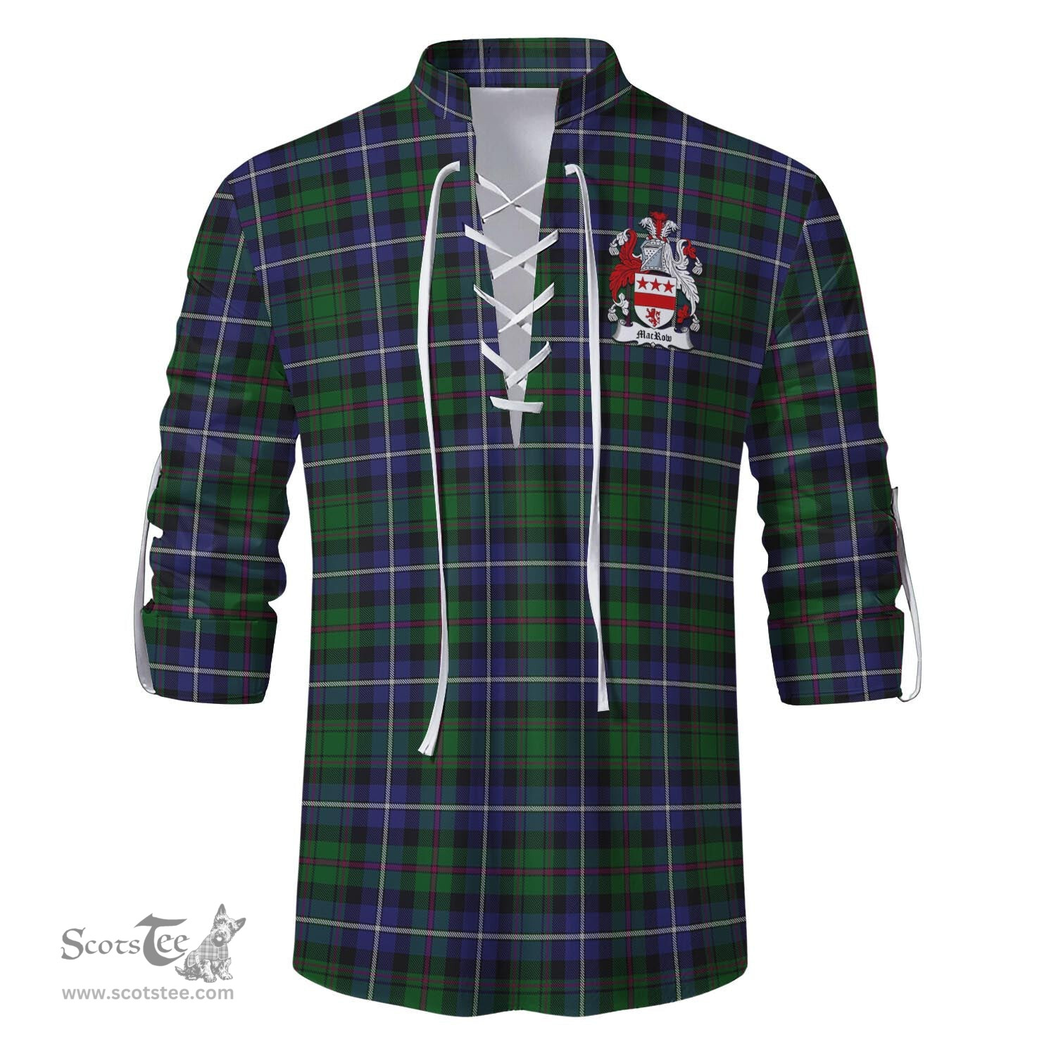 ScotsTee Shop Scottish MacRow Hunting Clan Crest Tartan Mens Scottish Jacobite Ghillie Casual Shirt