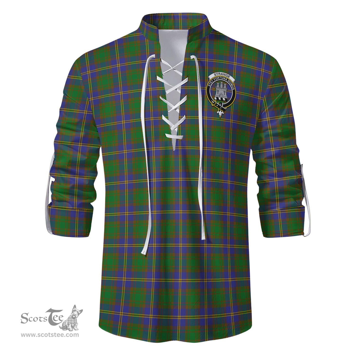 ScotsTee Shop Scottish Strange of Balkaskie Clan Crest Tartan Mens Scottish Jacobite Ghillie Casual Shirt