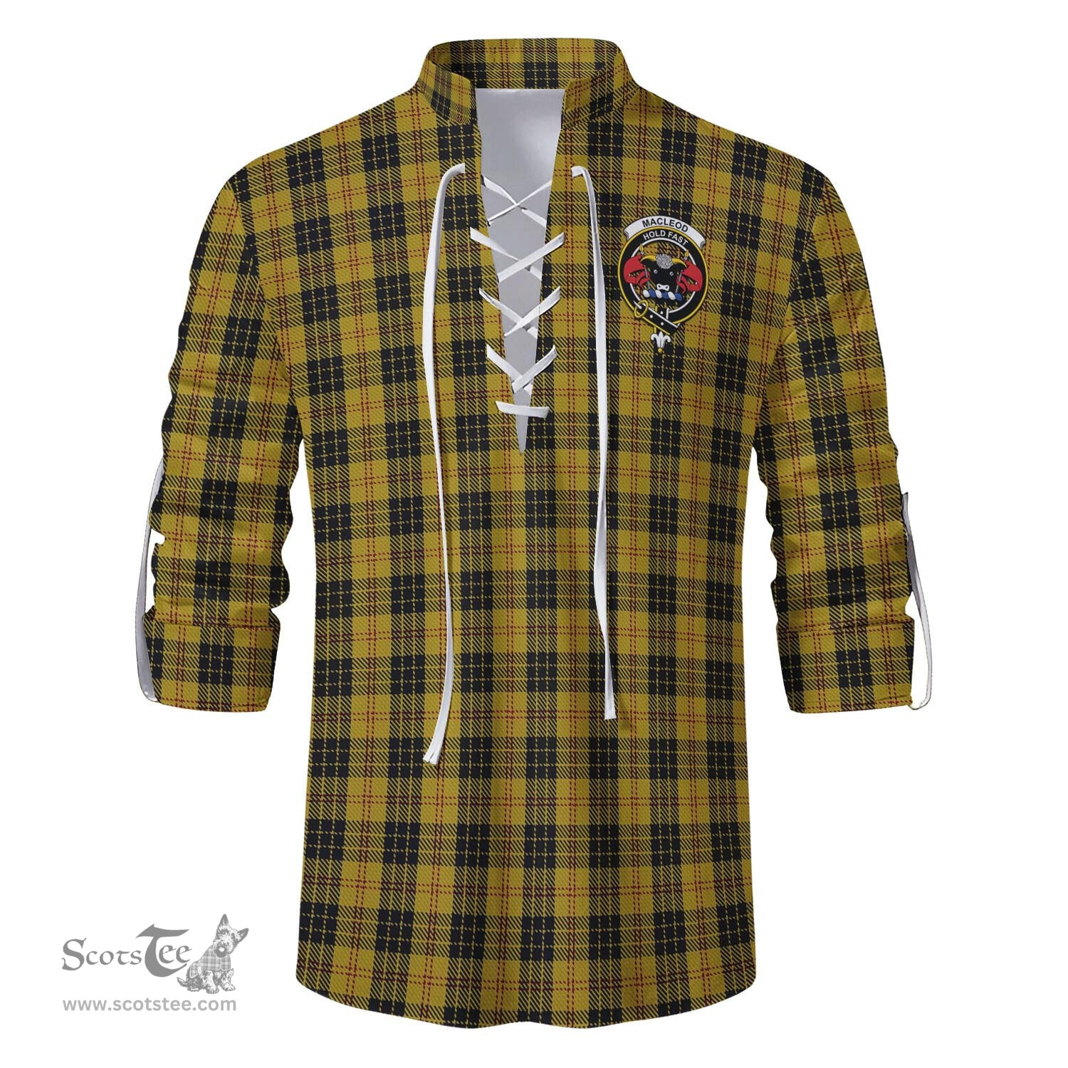 ScotsTee Shop Scottish MacLeod Clan Crest Tartan Mens Scottish Jacobite Ghillie Casual Shirt