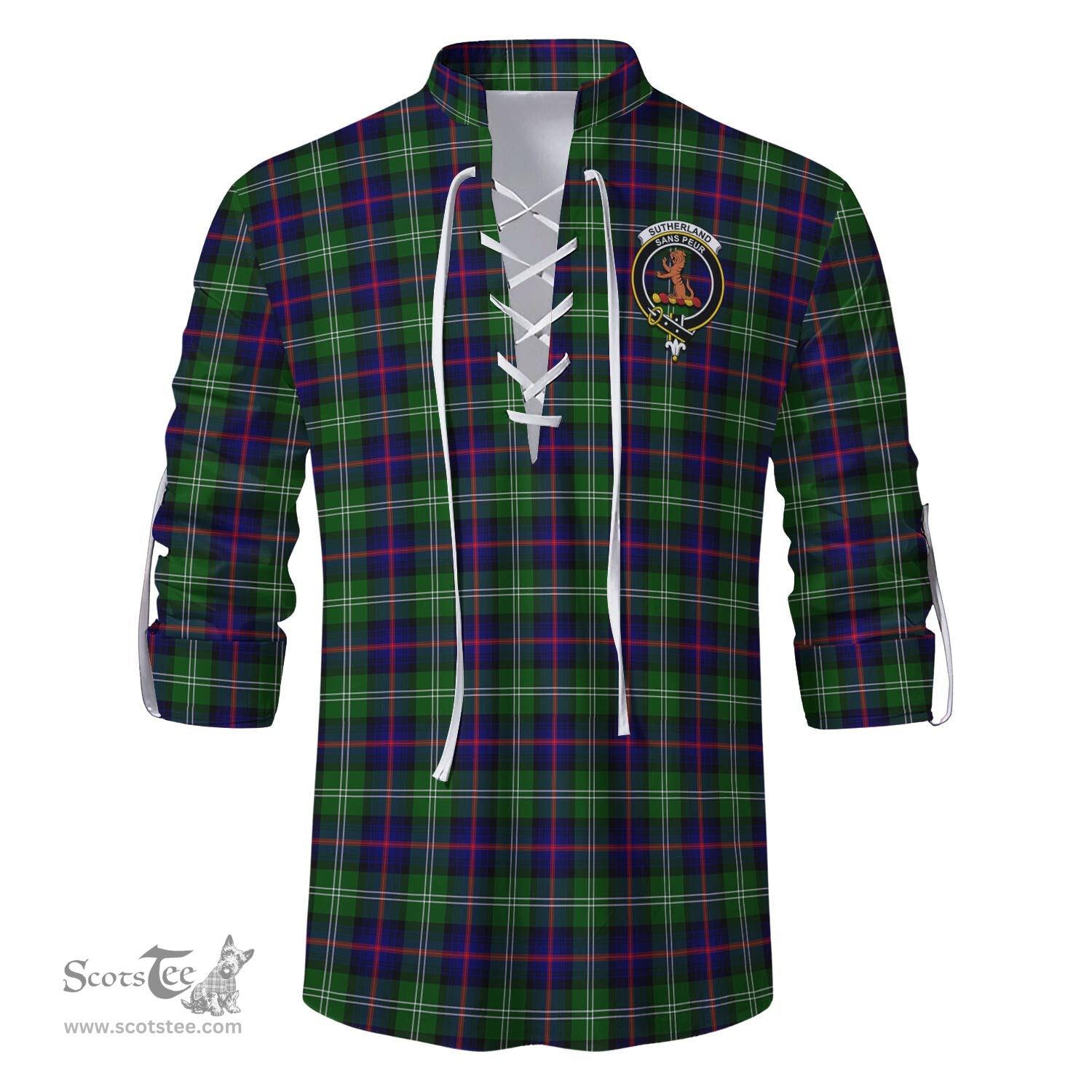 ScotsTee Shop Scottish Sutherland Modern Clan Crest Tartan Mens Scottish Jacobite Ghillie Casual Shirt