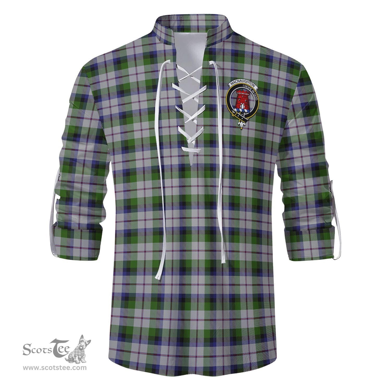 ScotsTee Shop Scottish MacNaughton Dress Clan Crest Tartan Mens Scottish Jacobite Ghillie Casual Shirt