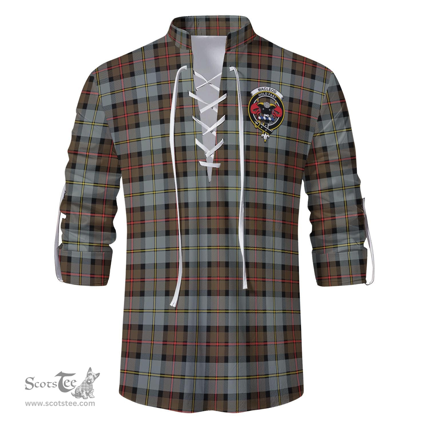 ScotsTee Shop Scottish MacLeod of Harris Weathered Clan Crest Tartan Mens Scottish Jacobite Ghillie Casual Shirt