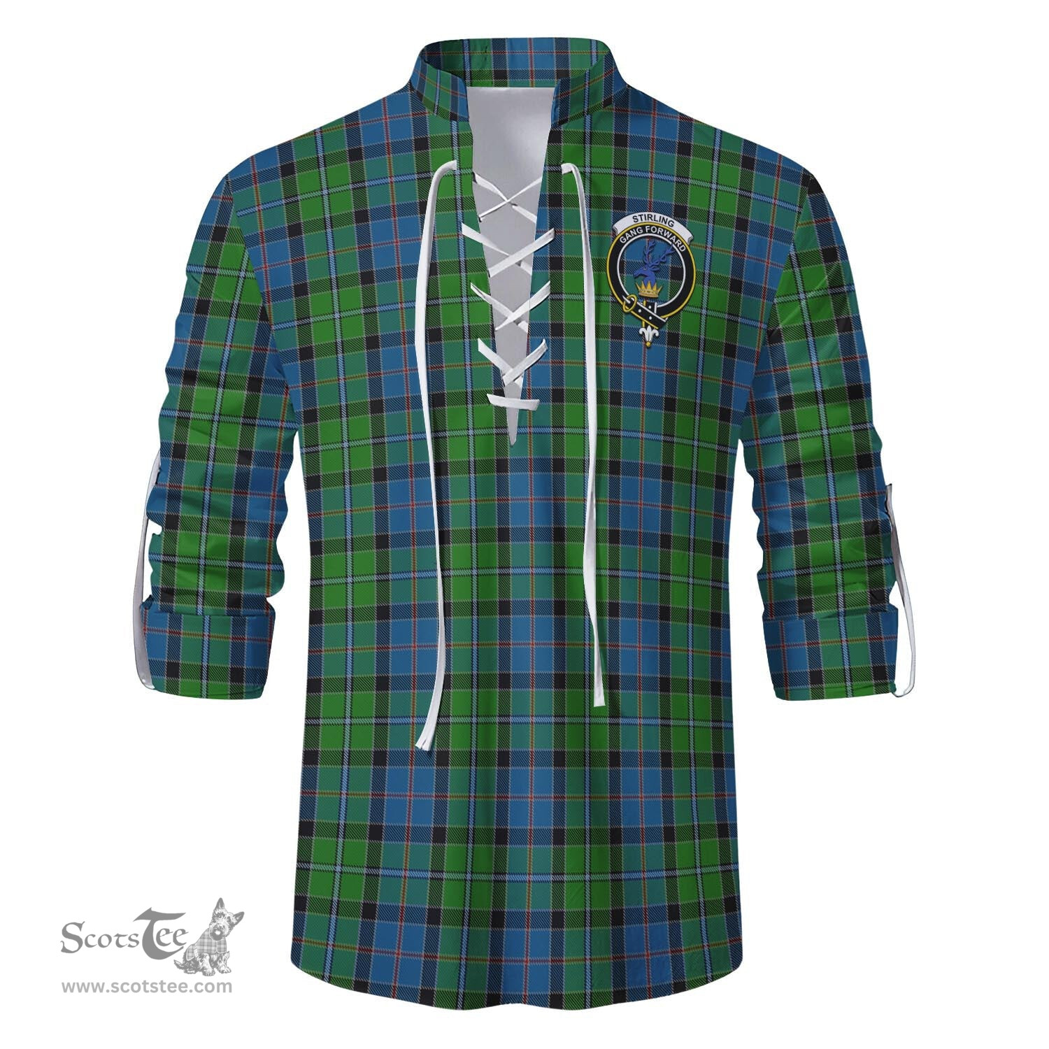 ScotsTee Shop Scottish Stirling Clan Crest Tartan Mens Scottish Jacobite Ghillie Casual Shirt