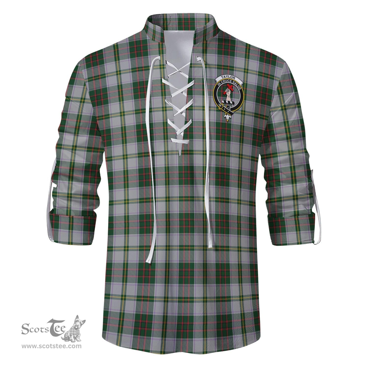 ScotsTee Shop Scottish Taylor Dress Clan Crest Tartan Mens Scottish Jacobite Ghillie Casual Shirt