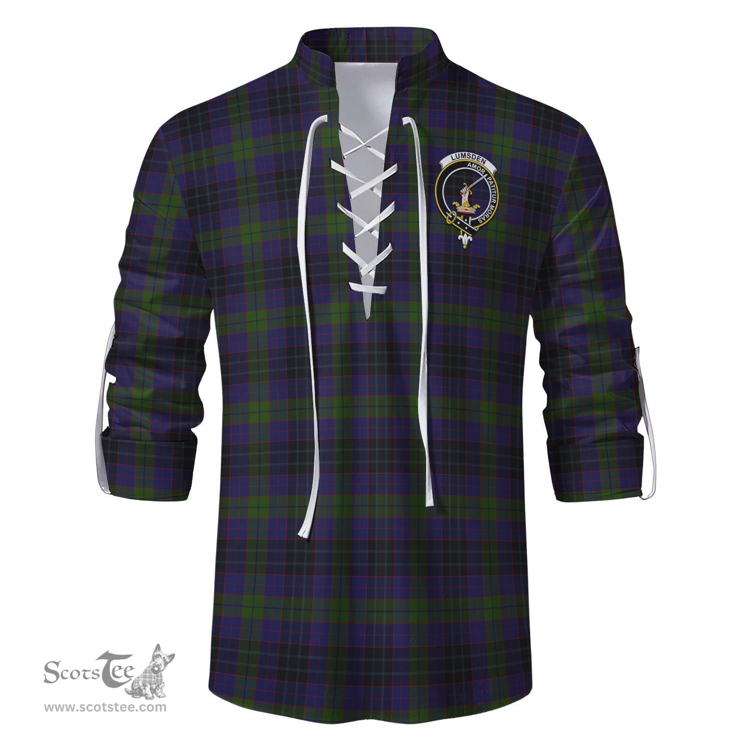 ScotsTee Shop Scottish Lumsden Hunting Clan Crest Tartan Mens Scottish Jacobite Ghillie Casual Shirt