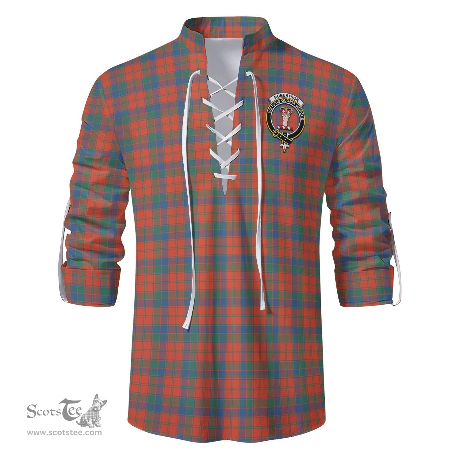 ScotsTee Shop Scottish Robertson Ancient Clan Crest Tartan Mens Scottish Jacobite Ghillie Casual Shirt