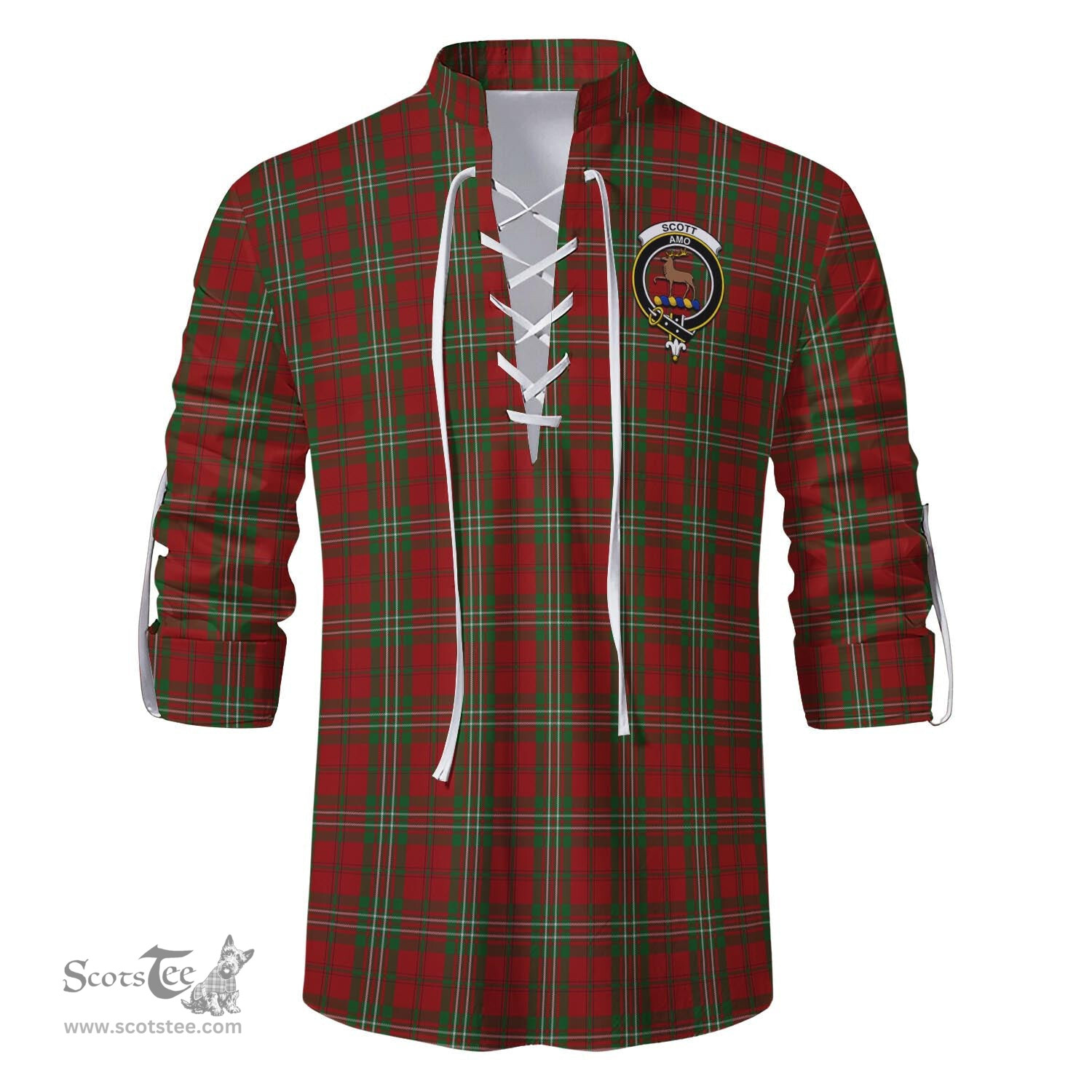 ScotsTee Shop Scottish Scott Clan Crest Tartan Mens Scottish Jacobite Ghillie Casual Shirt