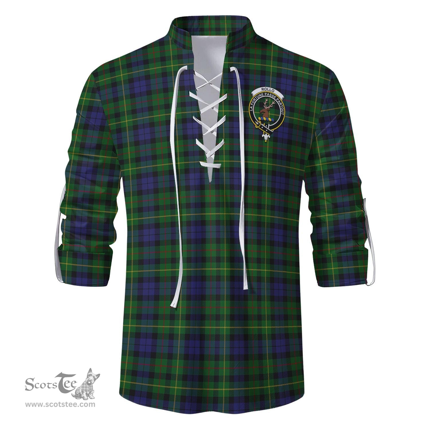 ScotsTee Shop Scottish Rollo Clan Crest Tartan Mens Scottish Jacobite Ghillie Casual Shirt