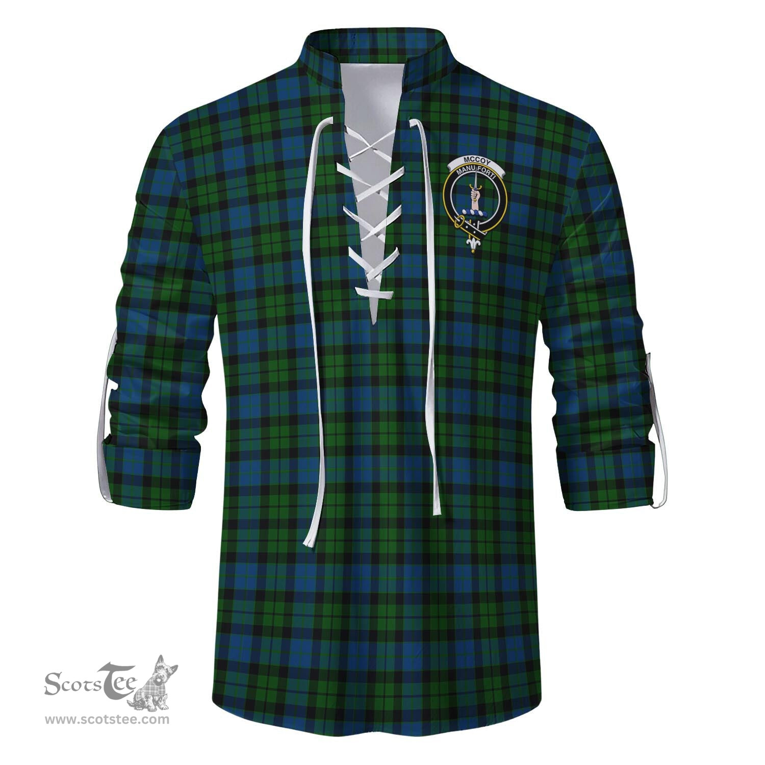 ScotsTee Shop Scottish McCoy Clan Crest Tartan Mens Scottish Jacobite Ghillie Casual Shirt